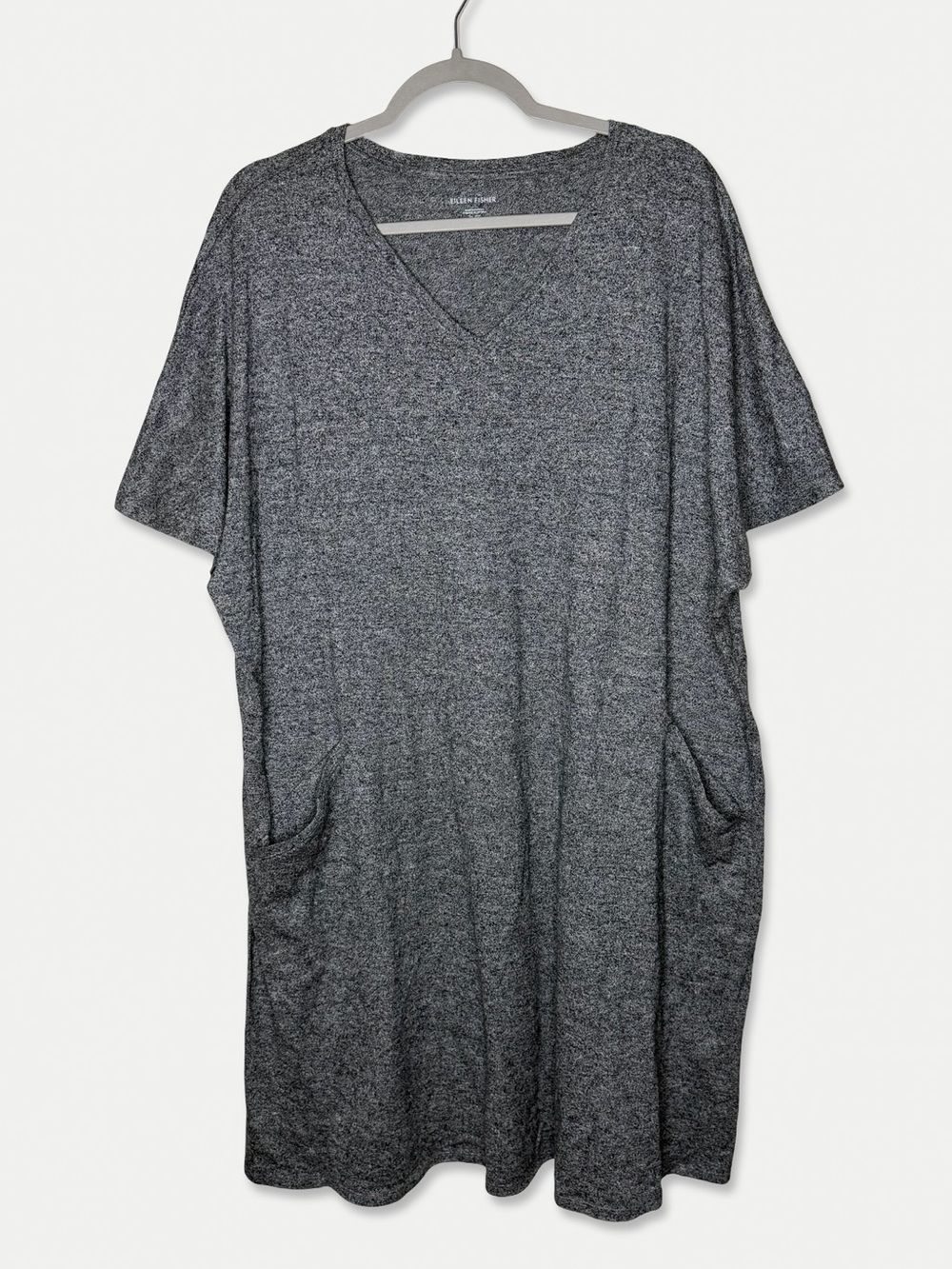 Eileen Fisher Organic Cotton Hemp V Neck T Shirt Dress Gray XL